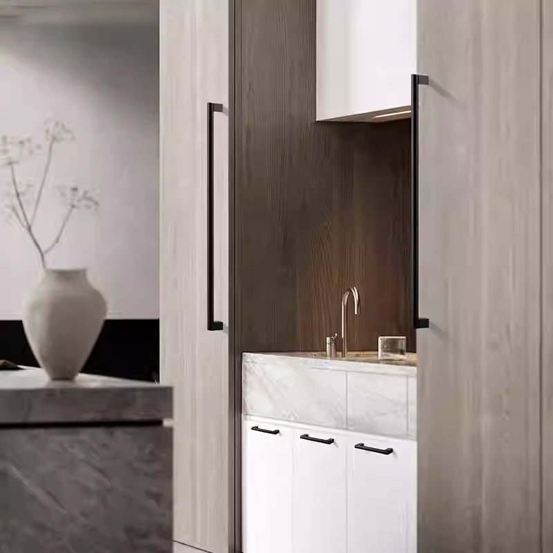 Minimalist Matte Black Finish Aluminum Cabinet Handles For Kitchen
