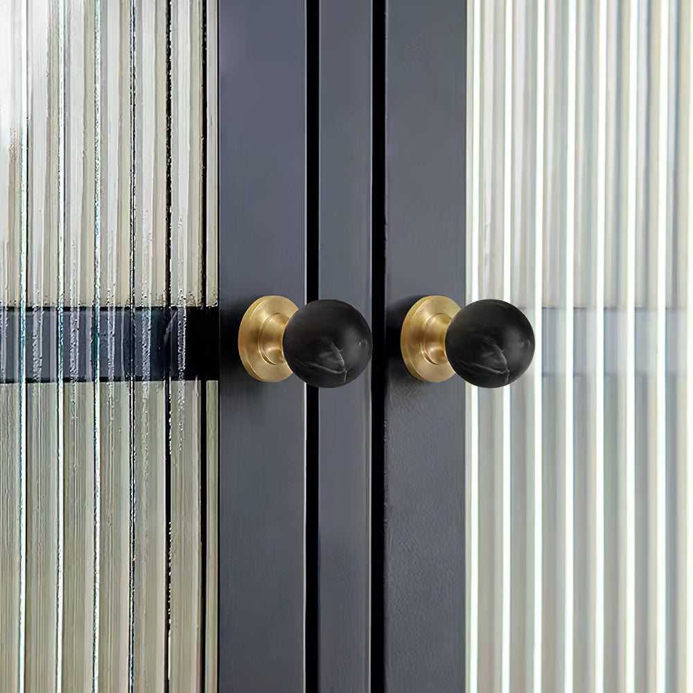 Retro Black Marble Ball Walnut Wood Cabinet Knobs