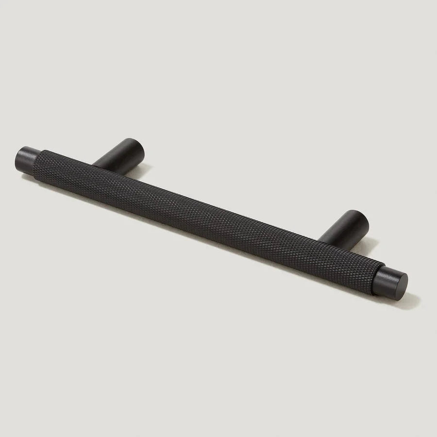 Black Knurled Cabinet Handle Solid Brass T Bar Design