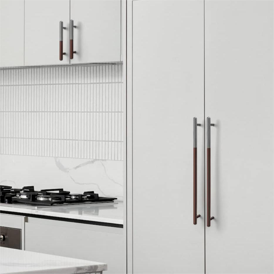 Brown and Grey Matte Finish Kitchen Cabinet Bar Knurled Design Handles