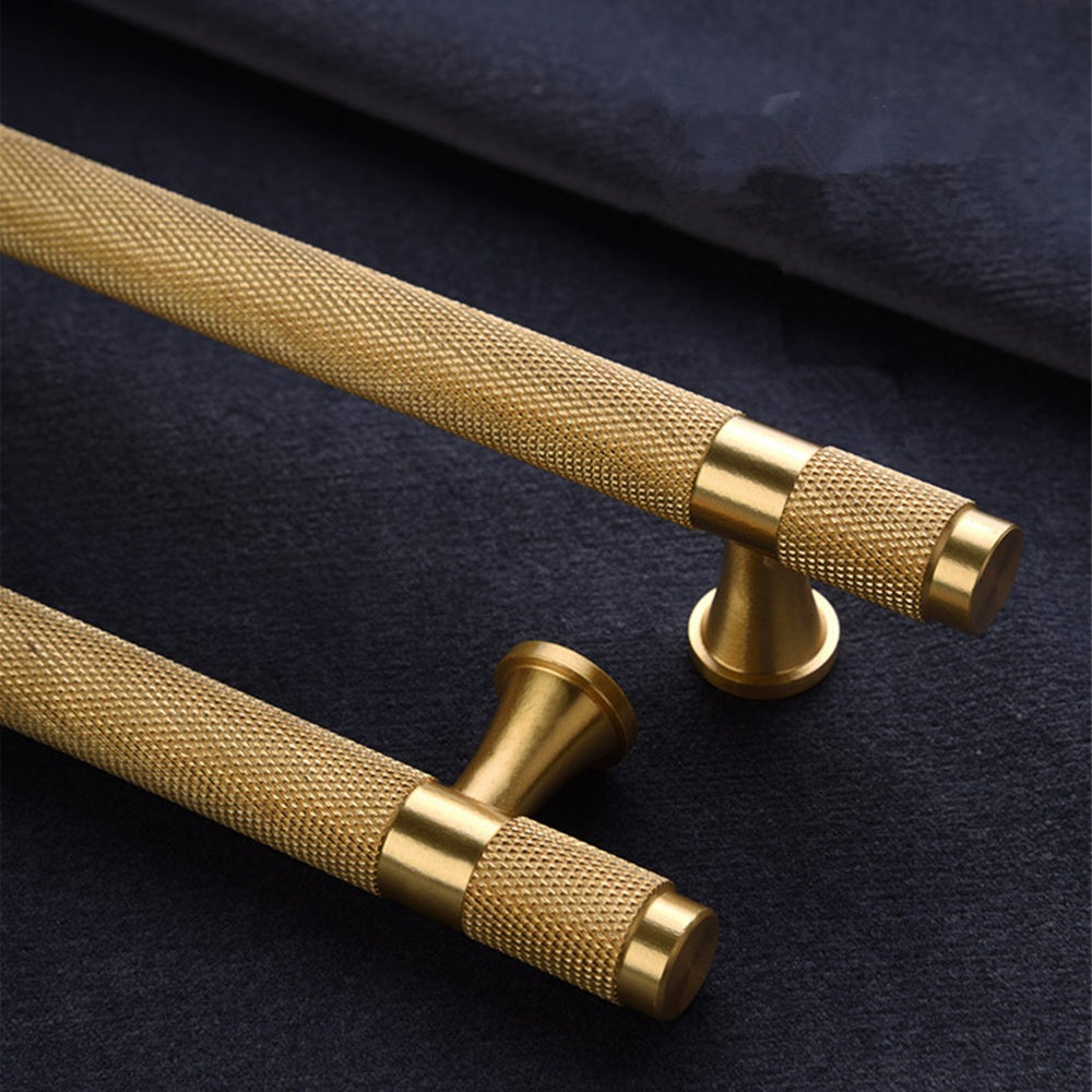 Gold Solid Brass Knurled Bar Cupboard Cabinet Handles