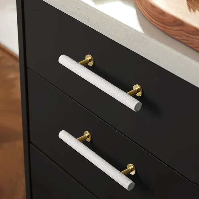 White Leather Cupboard Pull Handles for Kitchen and Wardrobe