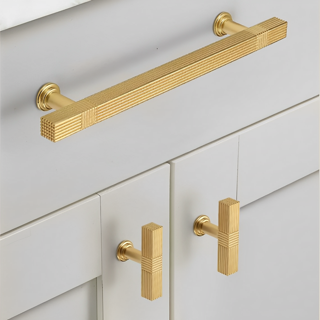 Gold Stain Finish Knurled Design Kitchen Cabinet Bar Pull Handles