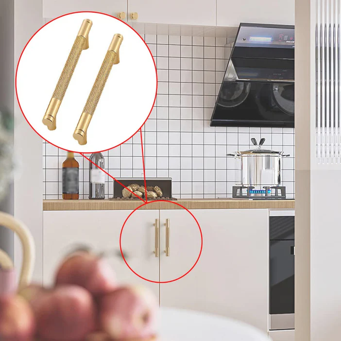 Gold Aluminum Knurled Bar Kitchen Cabinet Pull Handles