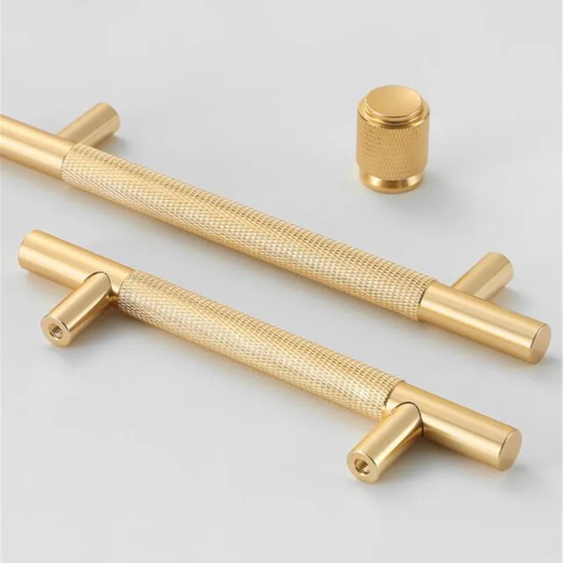 Gold Aluminum Knurled Bar Kitchen Cabinet Pull Handles