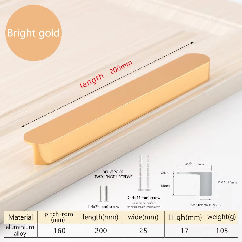 Modern Gold Aluminum Alloy Cupboard Handles Cabinet Drawer Door Pulls
