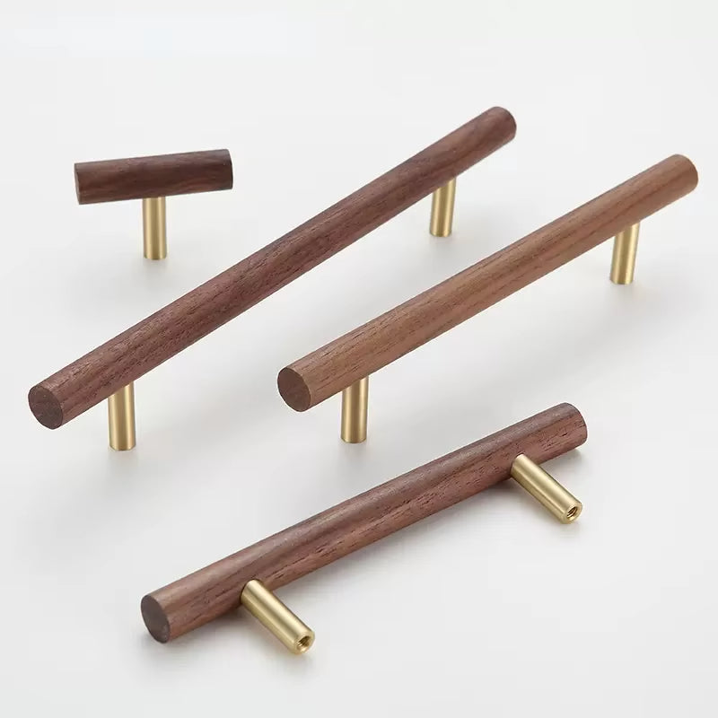 Nordic Wooden Cabinet Handles and Drawer Pulls Walnut T Bar Knobs