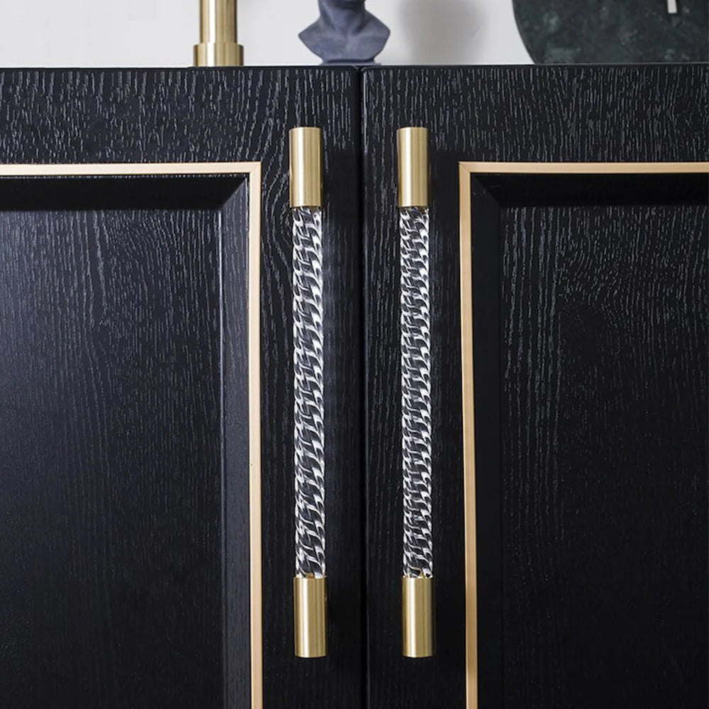 Gold Satin Finish Acrylic Knurled Lines Designed Cupboard T Bar Handle