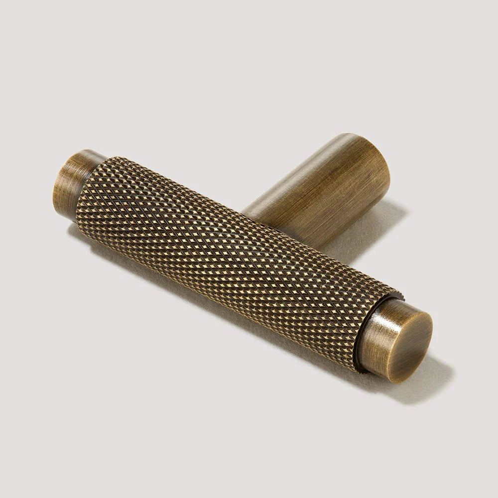 Antique Bronze Knurled T Bar Cabinet Handle Solid Brass for Kitchen