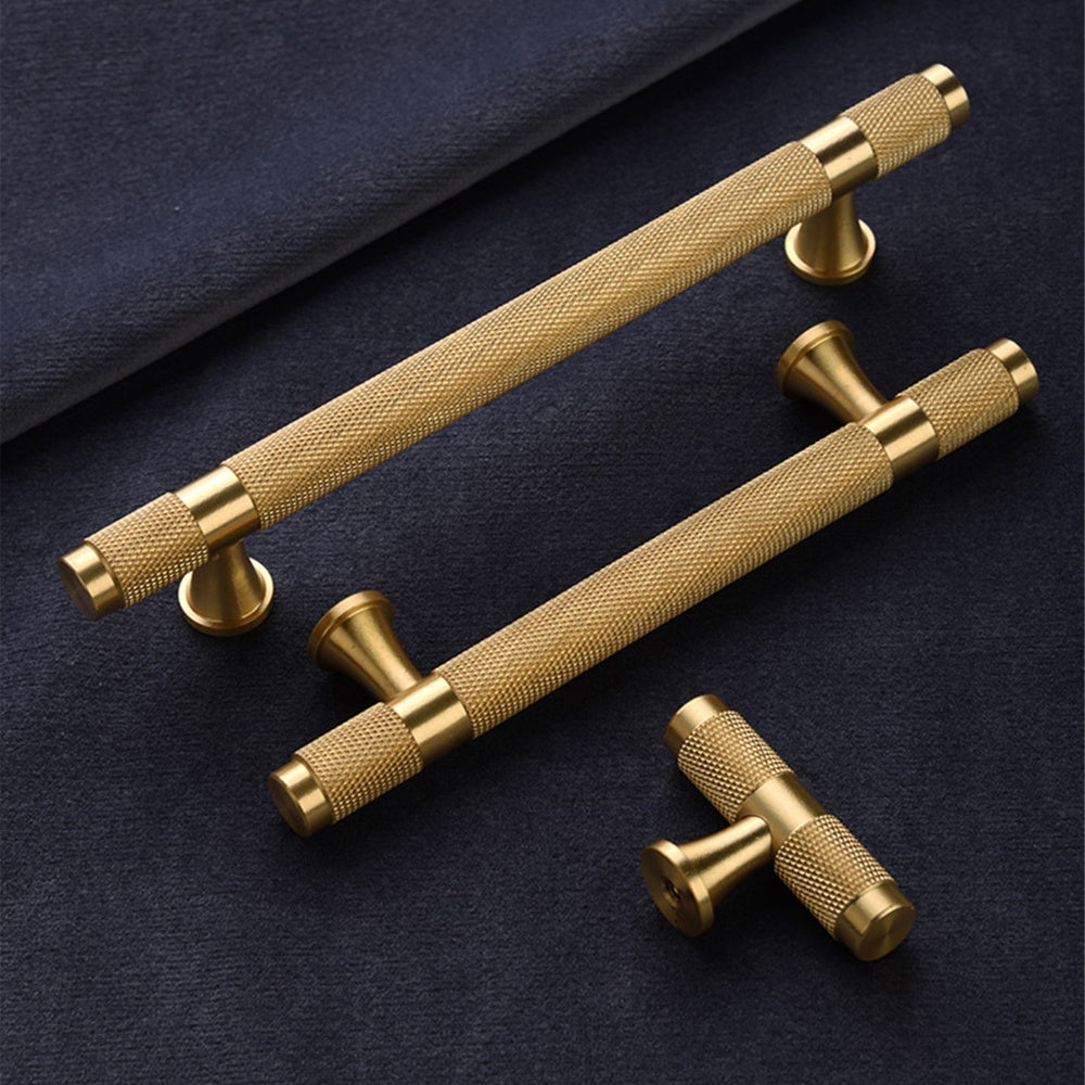 Gold Solid Brass Knurled Bar Cupboard Cabinet Handles