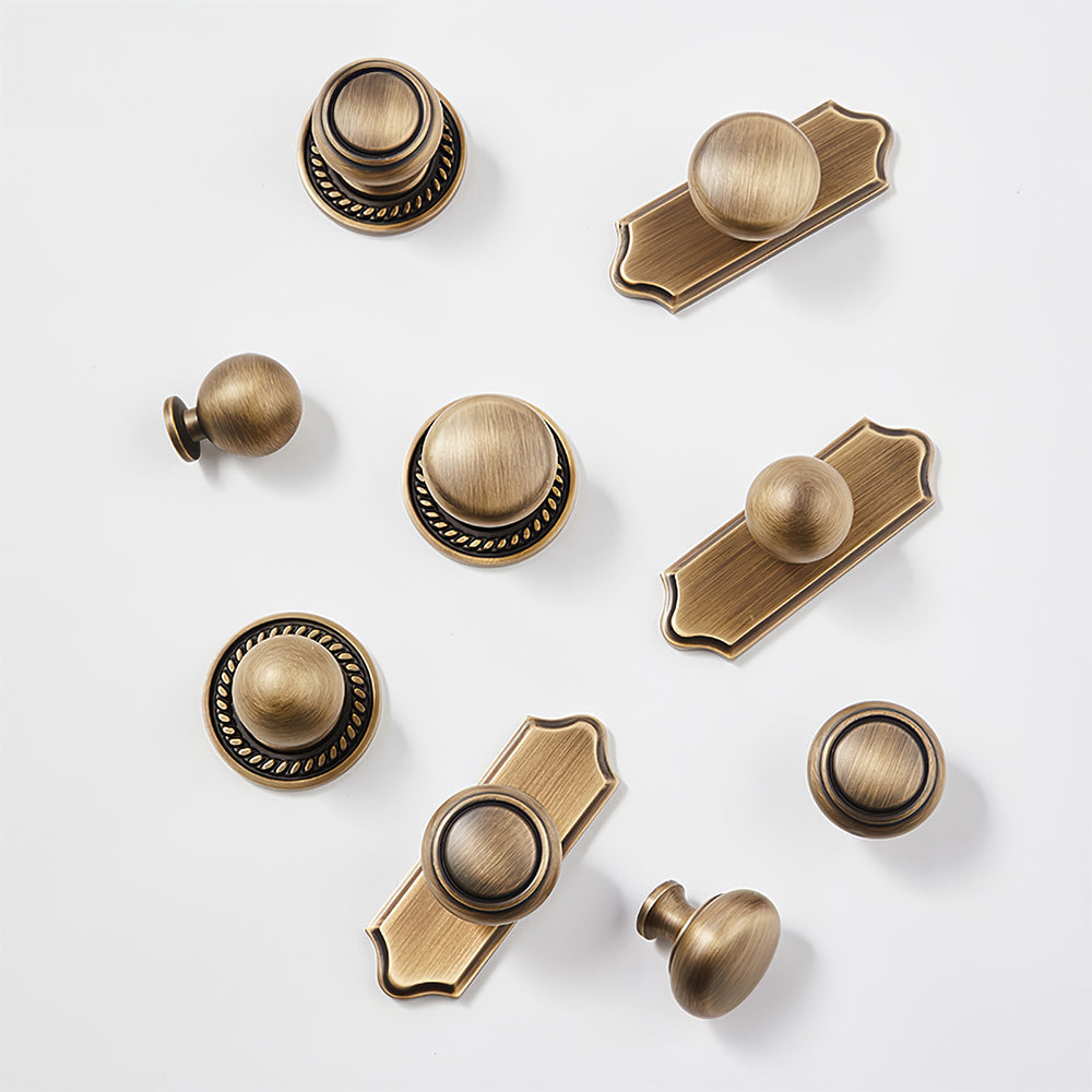 Vintage Bronze Solid Brass Cabinet Knobs with Backplate