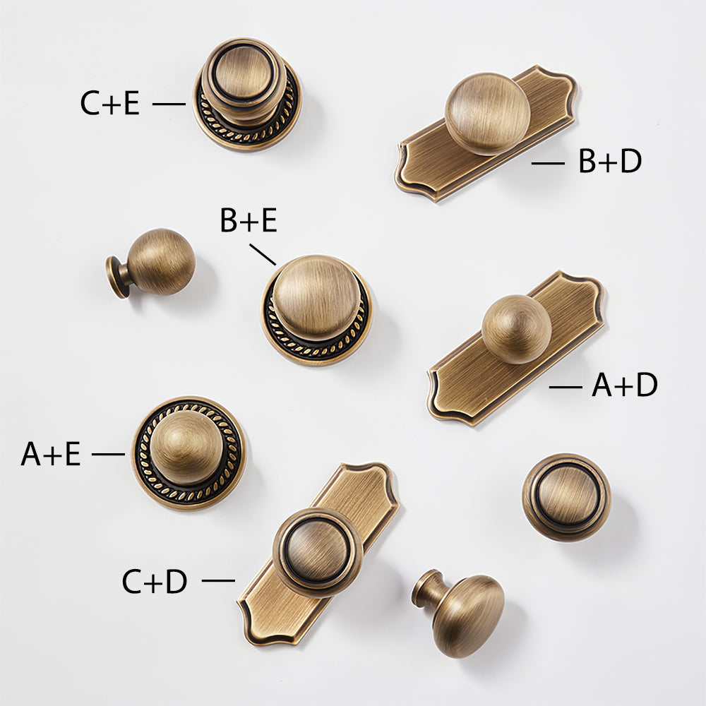 Vintage Bronze Solid Brass Cabinet Knobs with Backplate
