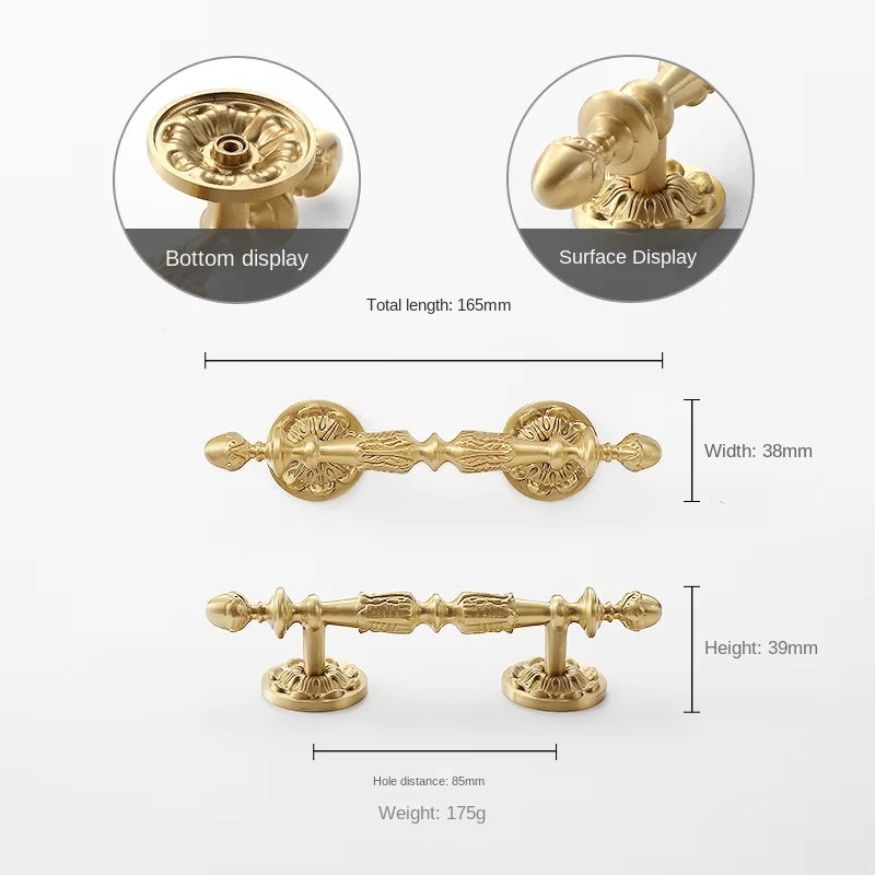 Vintage French Brushed Gold Brass Cabinet Pulls and Door Handles for Furniture