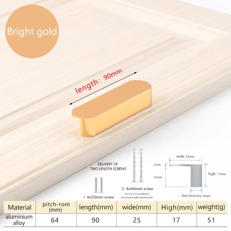 Modern Gold Aluminum Alloy Cupboard Handles Cabinet Drawer Door Pulls