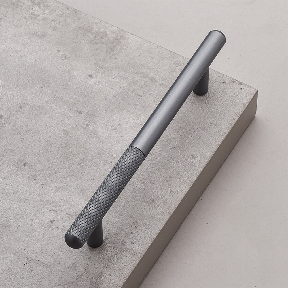 Grey Matte Finish Knurled Kitchen Cabinet Bar Handles
