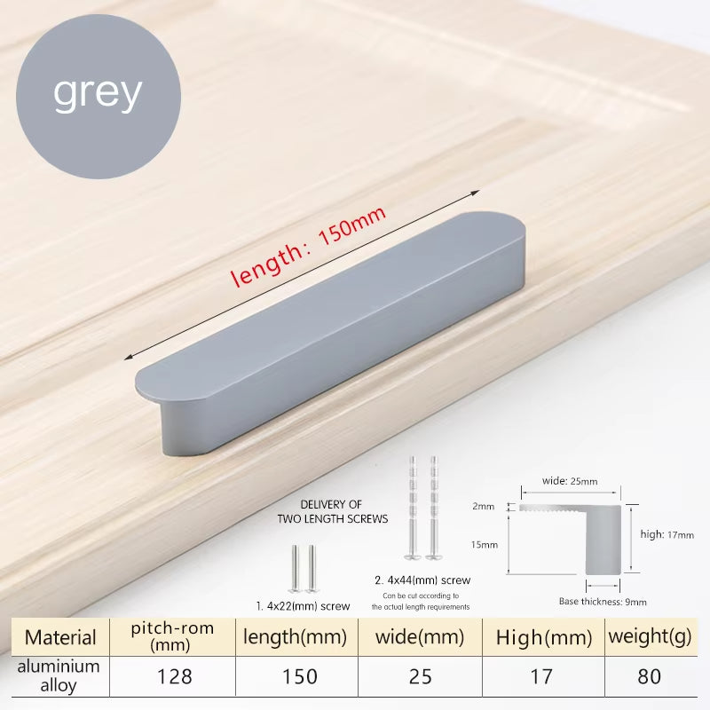 Gray Aluminum Alloy Cabinet Handles Cupboard Drawer Door Pulls