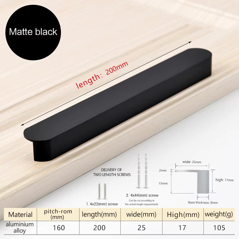Black Aluminum Alloy Cabinet Handles Cupboard Drawer Door Pulls