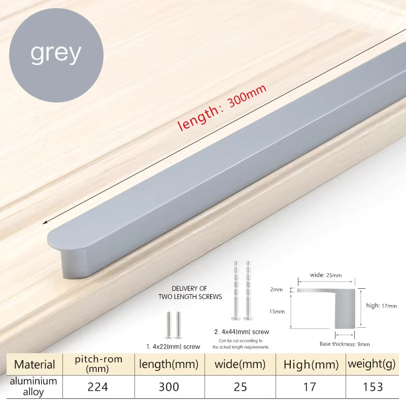 Gray Aluminum Alloy Cabinet Handles Cupboard Drawer Door Pulls