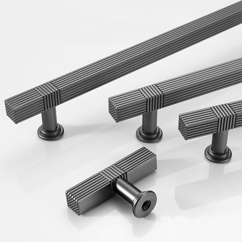 Black Knurled Kitchen Cabinet T Bar Shaped Handles