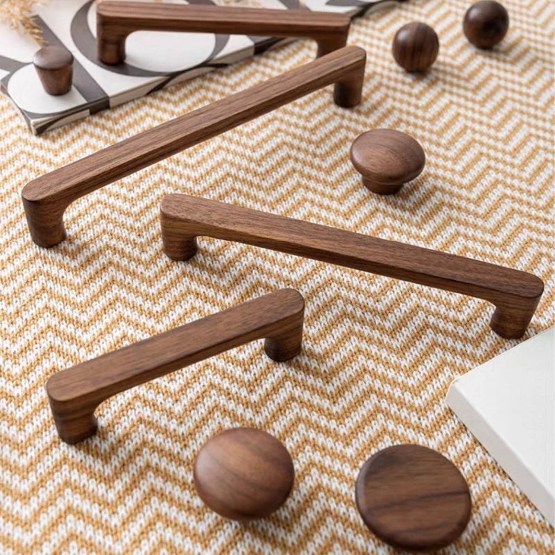 Minimalist Walnut Wood Cabinet Handles Drawer Pulls