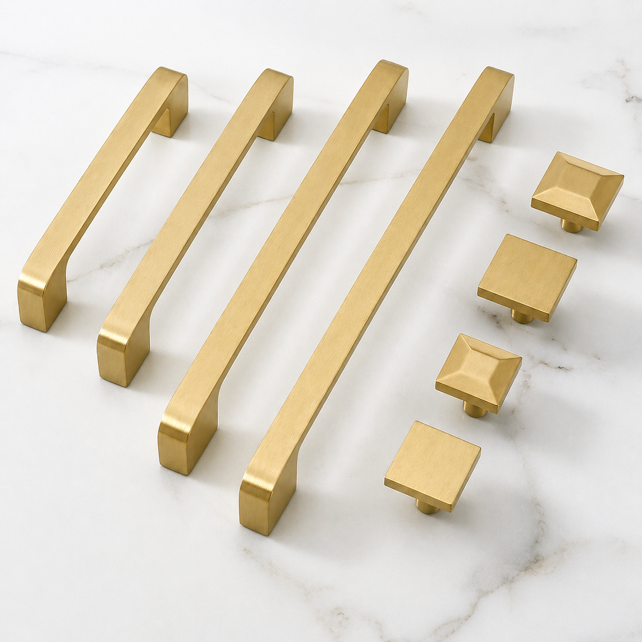 Modern Square Gold Solid Brass Cabinet Pulls For Kitchen
