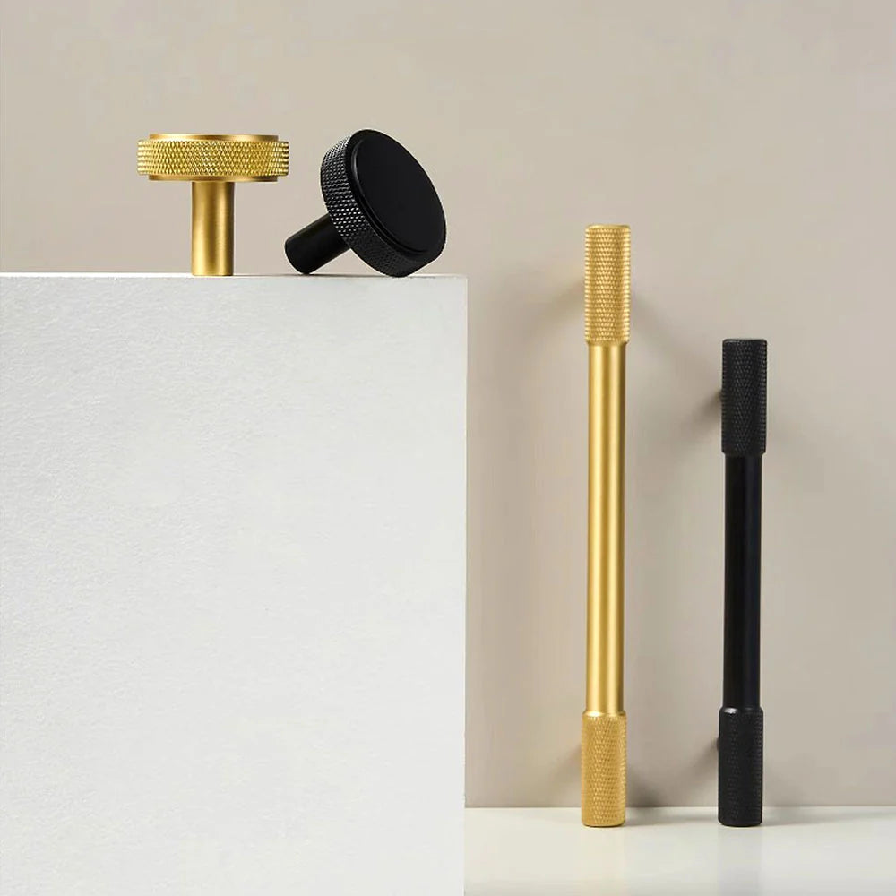 Solid Gold Brass Knurled Design Kitchen Unit Drawer Bar Handles