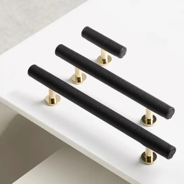 Black Leather Drawer Pulls Wardrobe Handles Dresser Knobs Cupboard Pulls