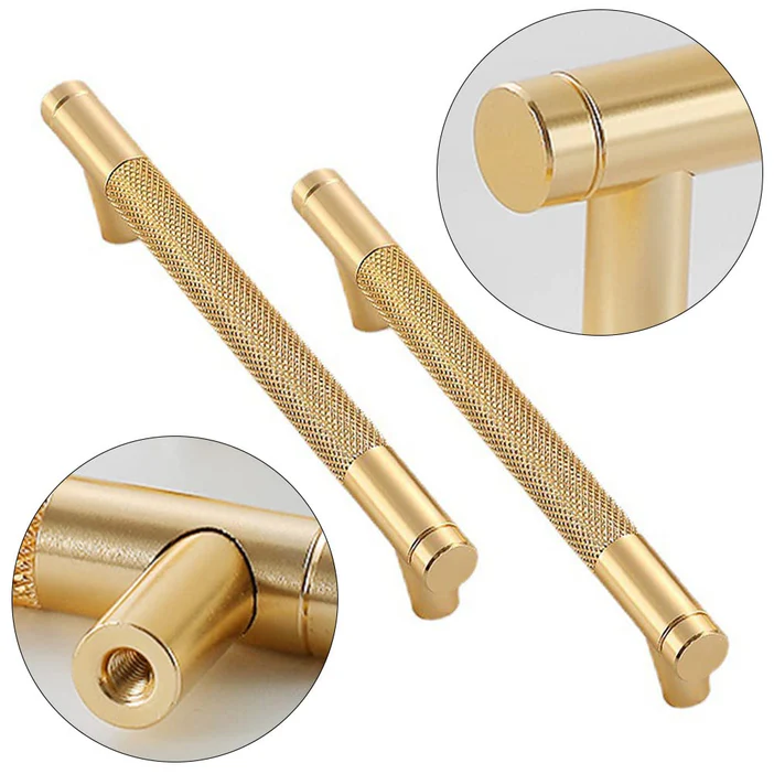 Gold Aluminum Knurled Bar Kitchen Cabinet Pull Handles