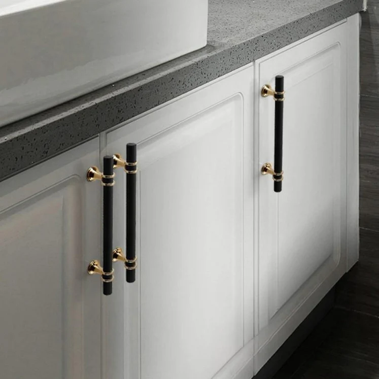 6 Pack Black Gold Zinc Alloy Kitchen Bar Handles For Cabinets