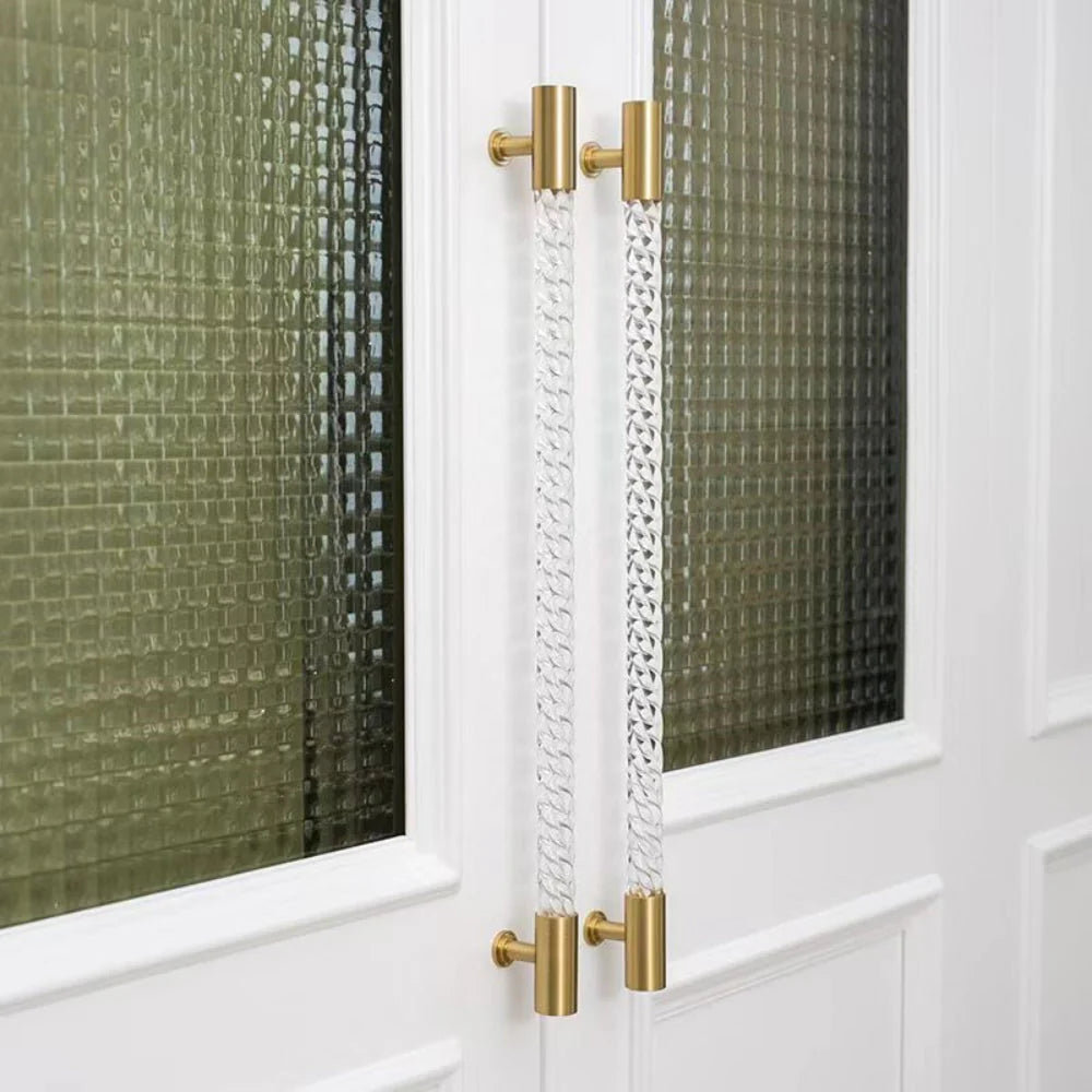 Gold Satin Finish Acrylic Knurled Lines Designed Cupboard T Bar Handle