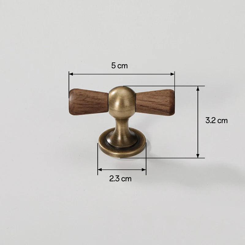 Vintage Walnut Brass Cabinet Handle Cupboard Drawer Pulls