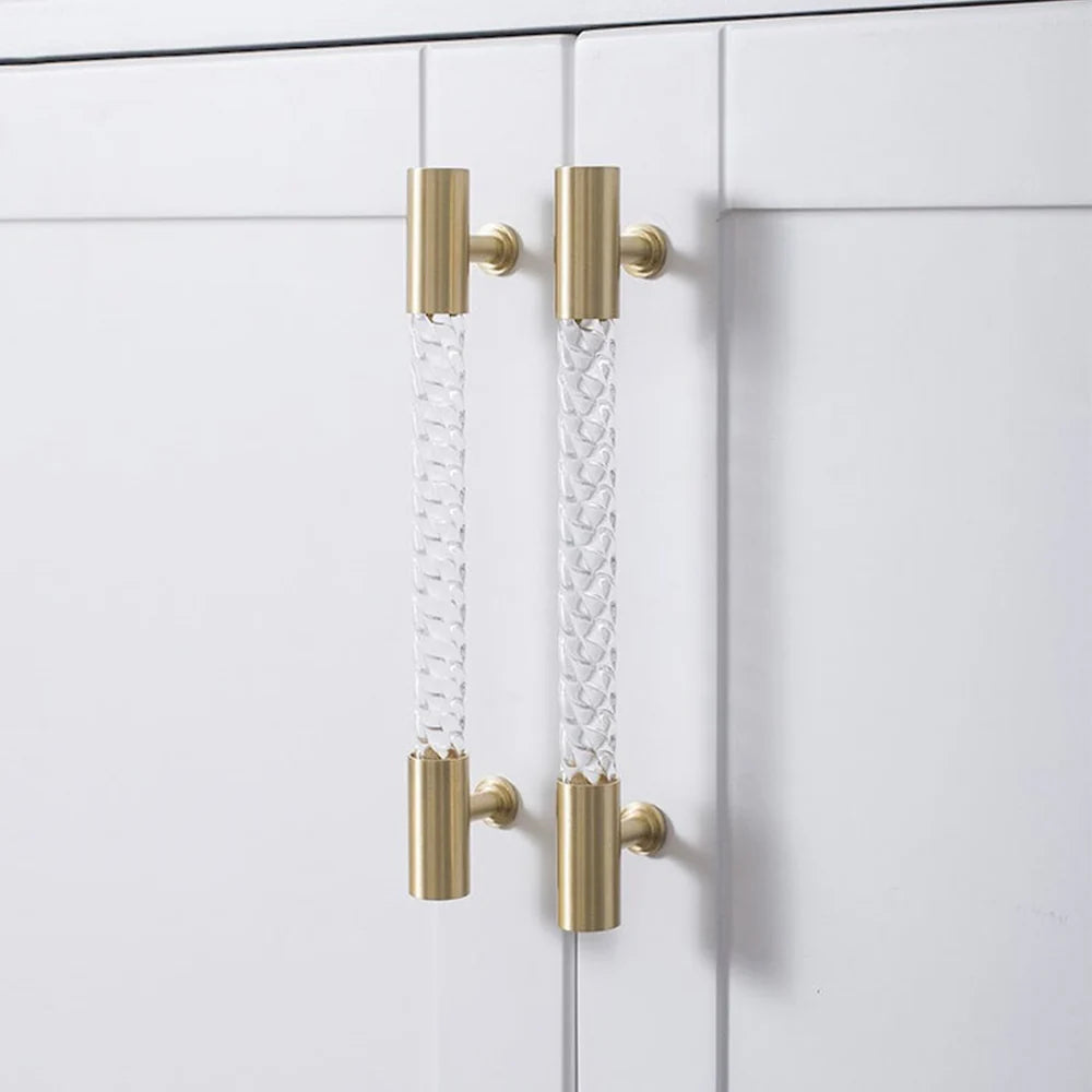 Gold Satin Finish Acrylic Knurled Lines Designed Cupboard T Bar Handle
