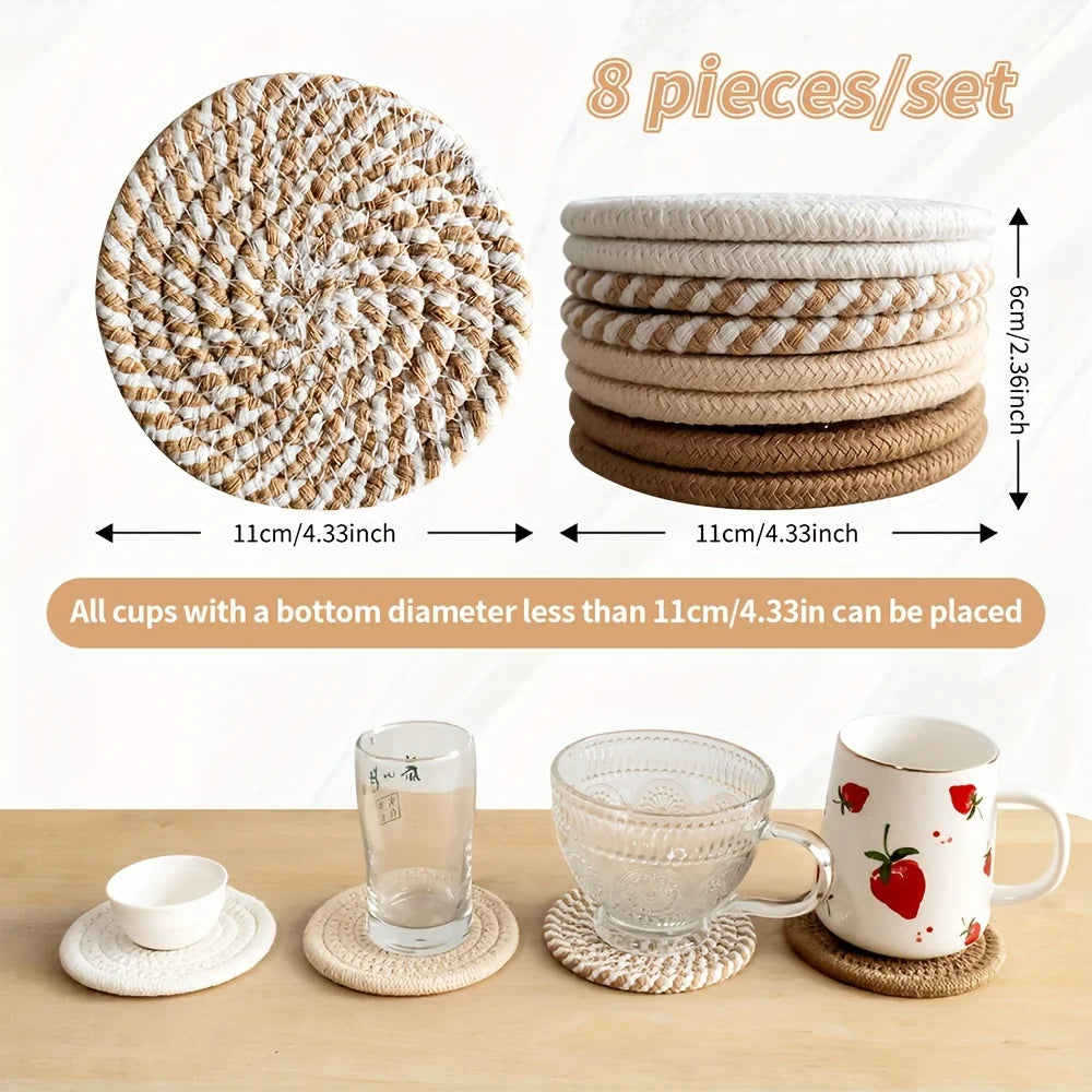 8pcs Brown Absorbent Coasters Set Drink Mats for Coffee