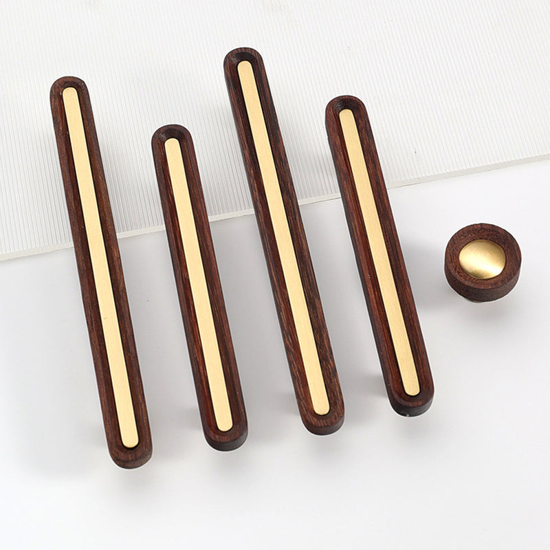 Walnut Wooden Brass Modern Cabinet Handles Knobs for Furniture