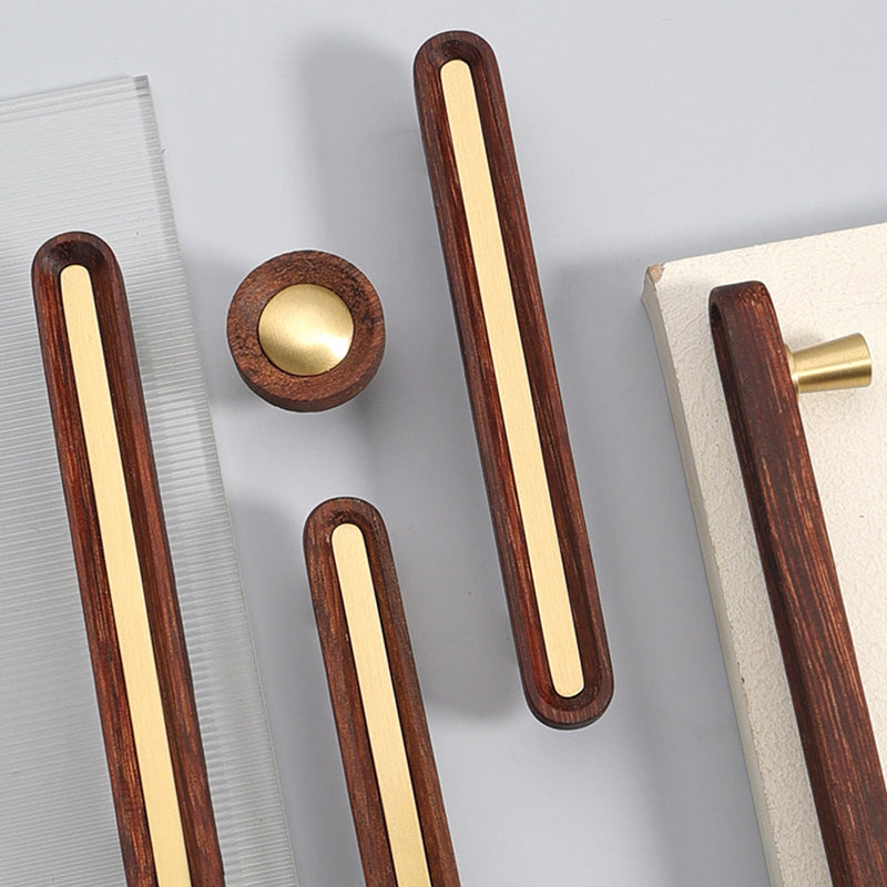 Walnut Wooden Brass Modern Cabinet Handles Knobs for Furniture