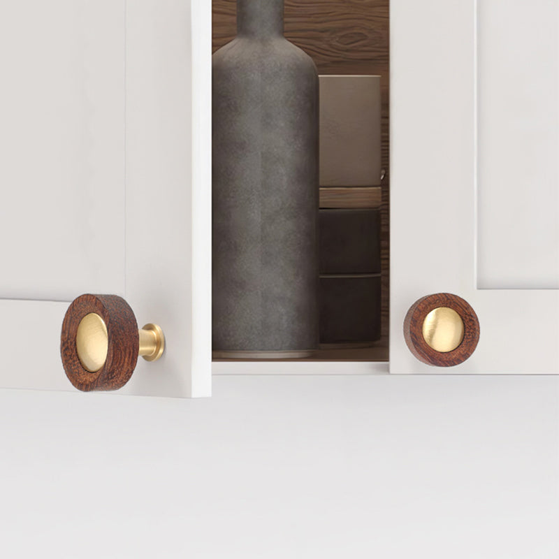 Walnut Wooden Brass Modern Cabinet Handles Knobs for Furniture