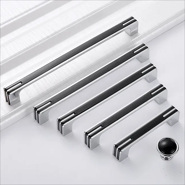 Modern Black and Chrome Kitchen Cabinet Handles