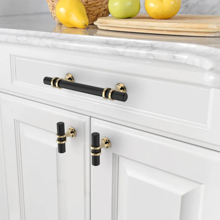 6 Pack Black Gold Zinc Alloy Kitchen Bar Handles For Cabinets