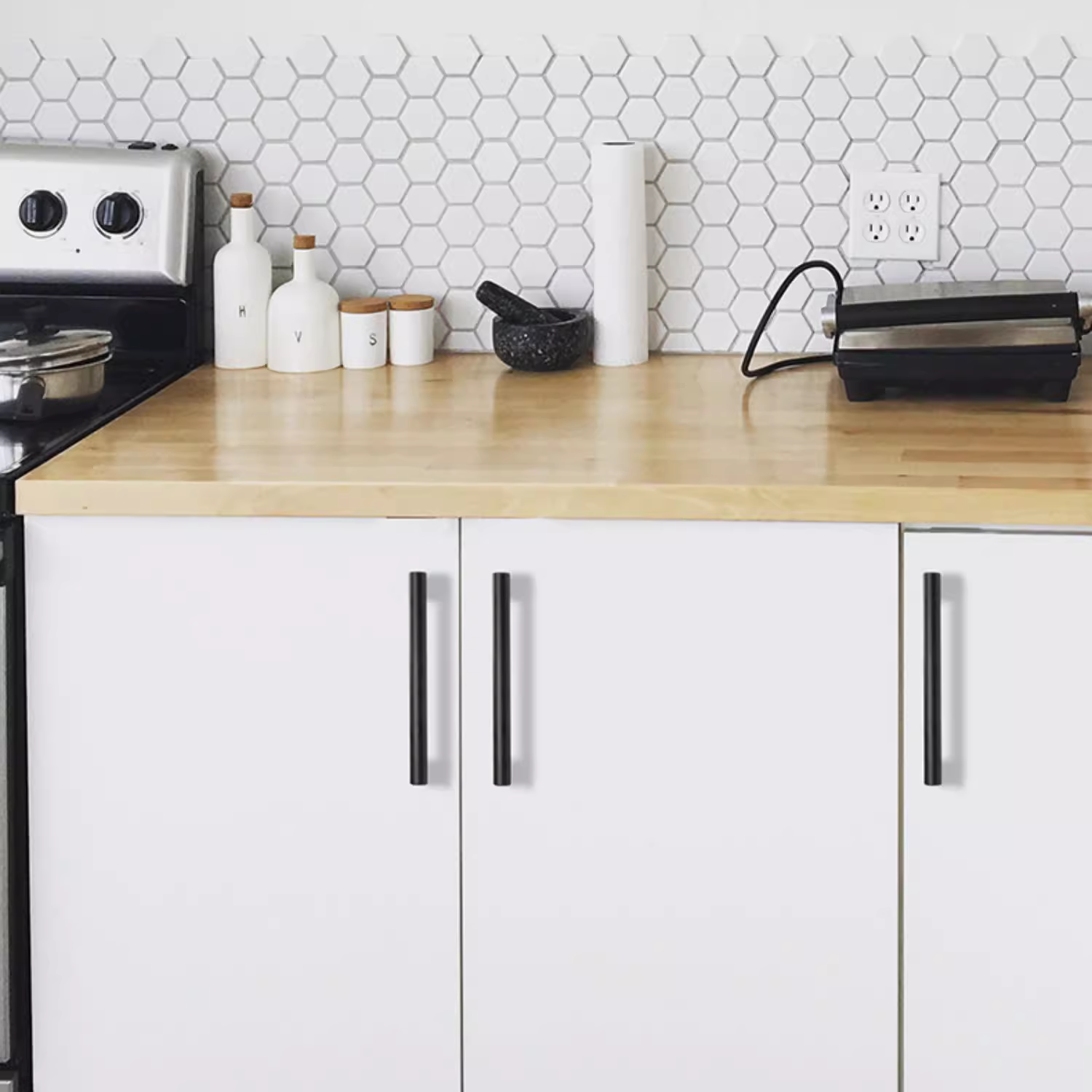 Minimalist Matte Black Finish Aluminum Cabinet Handles For Kitchen
