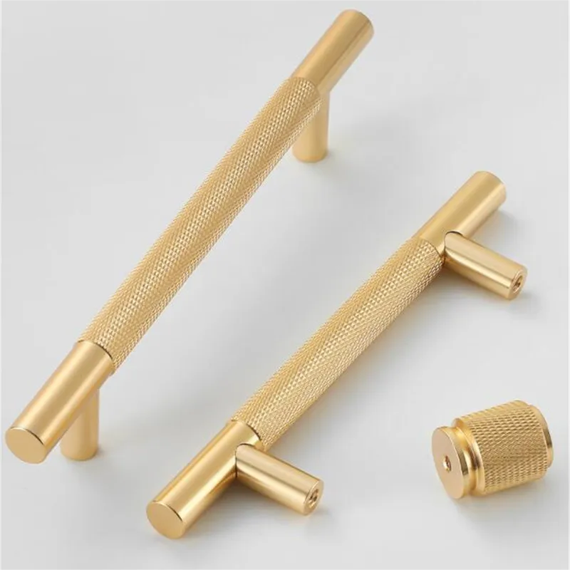 Gold Aluminum Knurled Bar Kitchen Cabinet Pull Handles