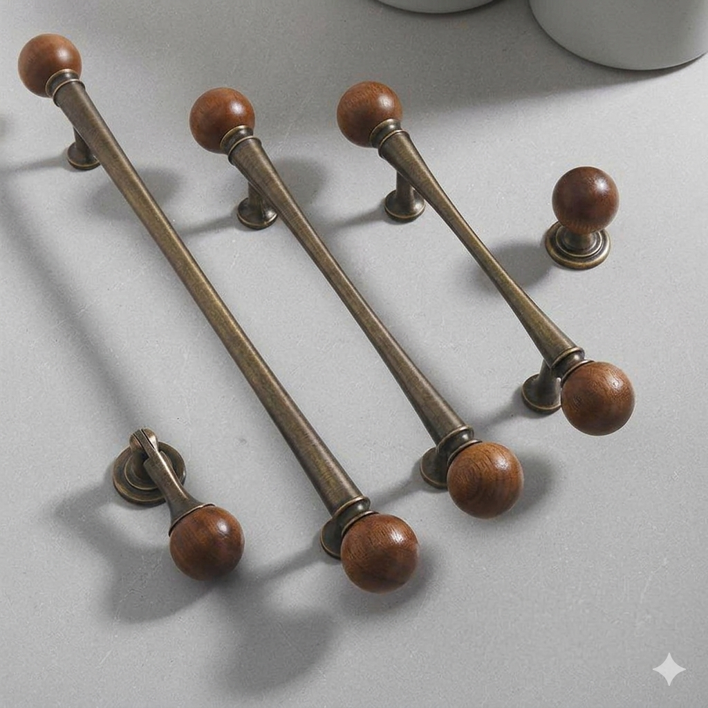 Retro Antique Bronze Walnut Brass Cabinet Handles For Kitchen