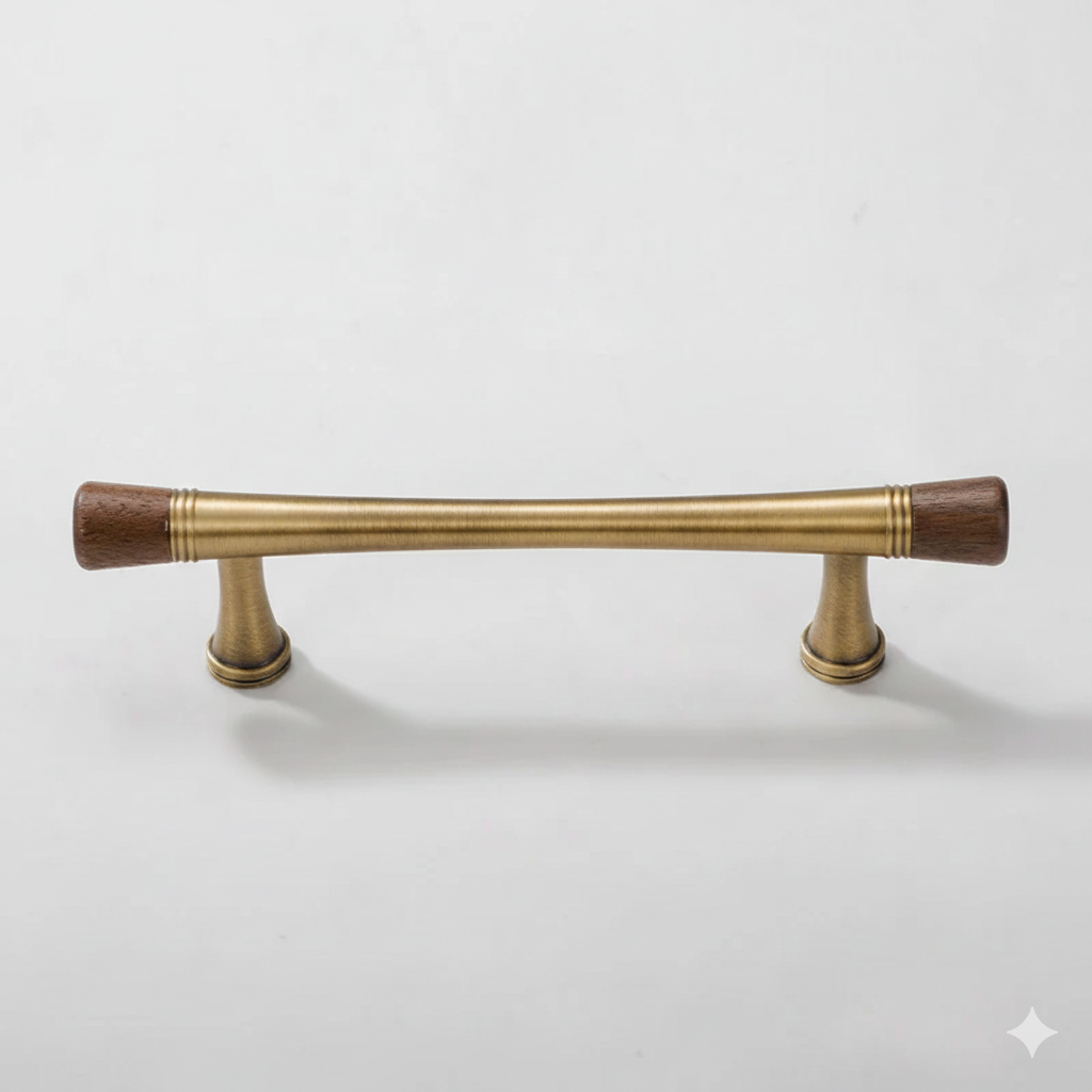 Vintage Walnut Brass Cabinet Handle Cupboard Drawer Pulls