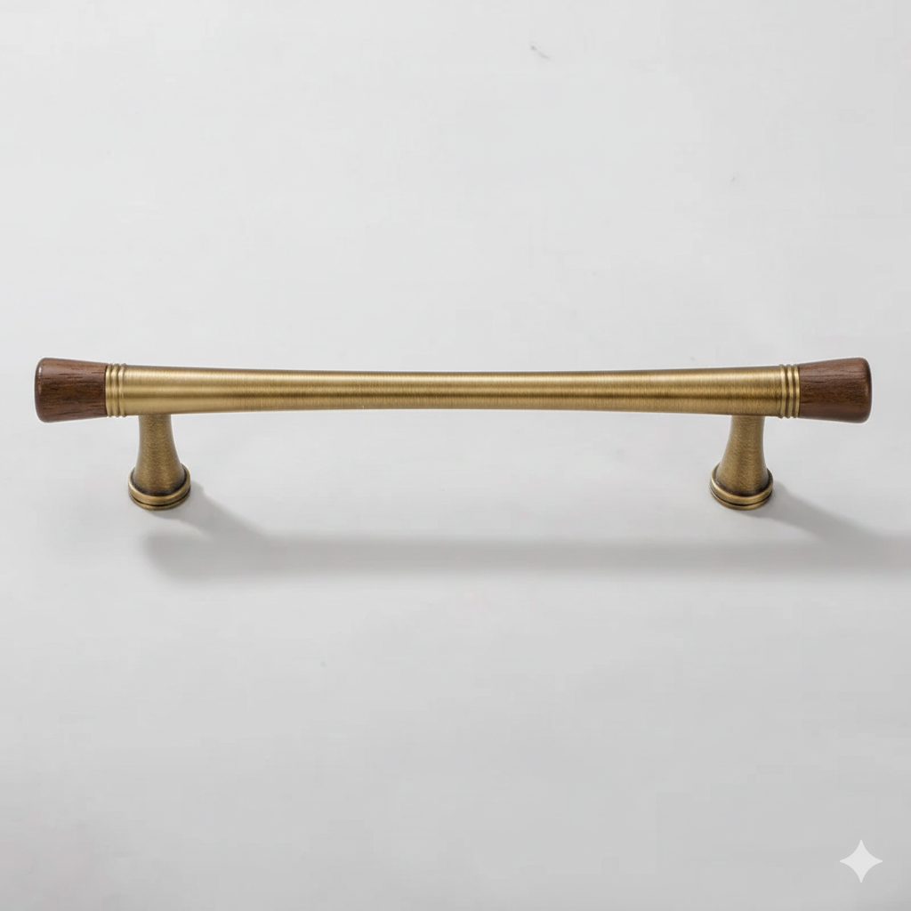 Vintage Walnut Brass Cabinet Handle Cupboard Drawer Pulls