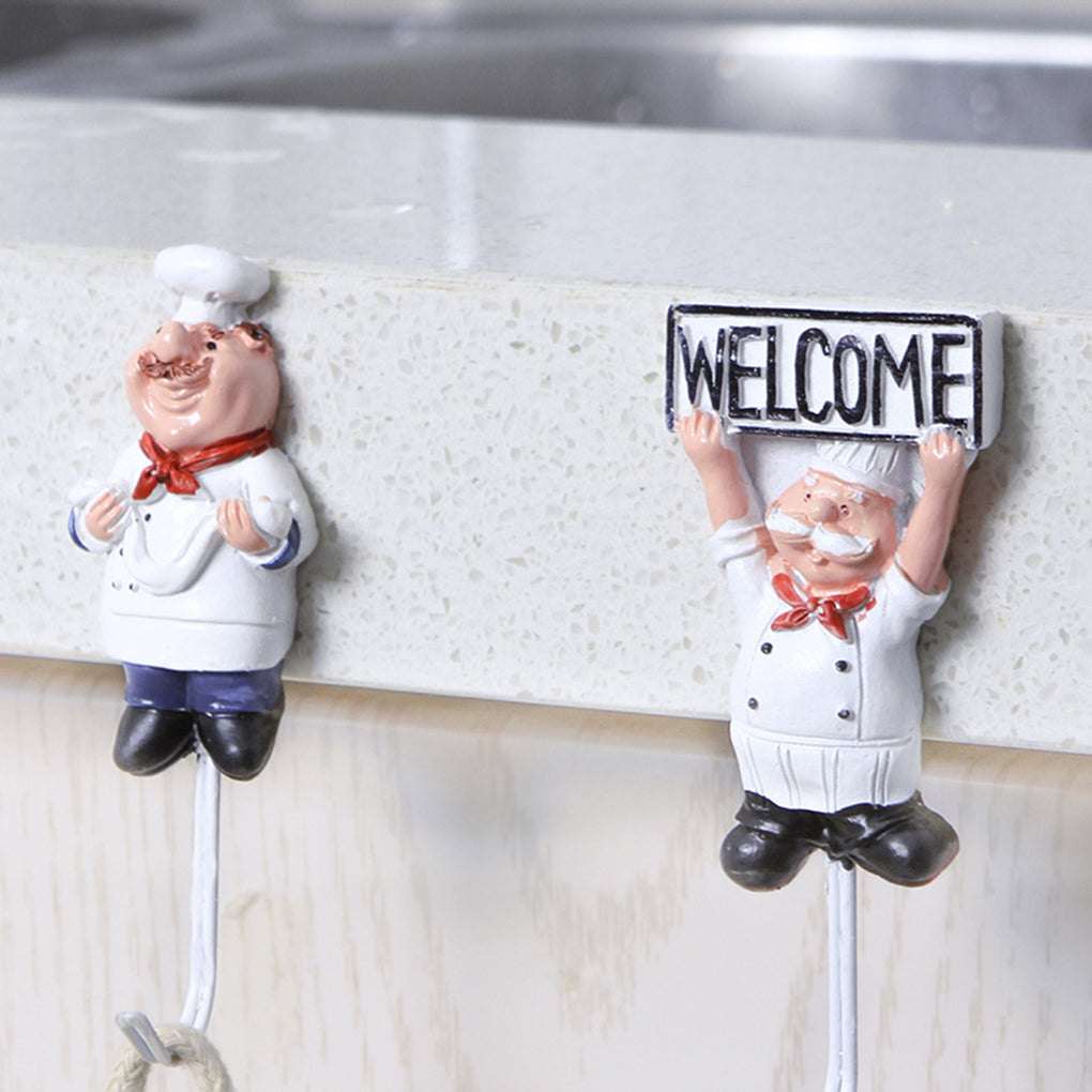 4PCS Cartoon Chef Stainless Steel Wall Hooks for Kitchen