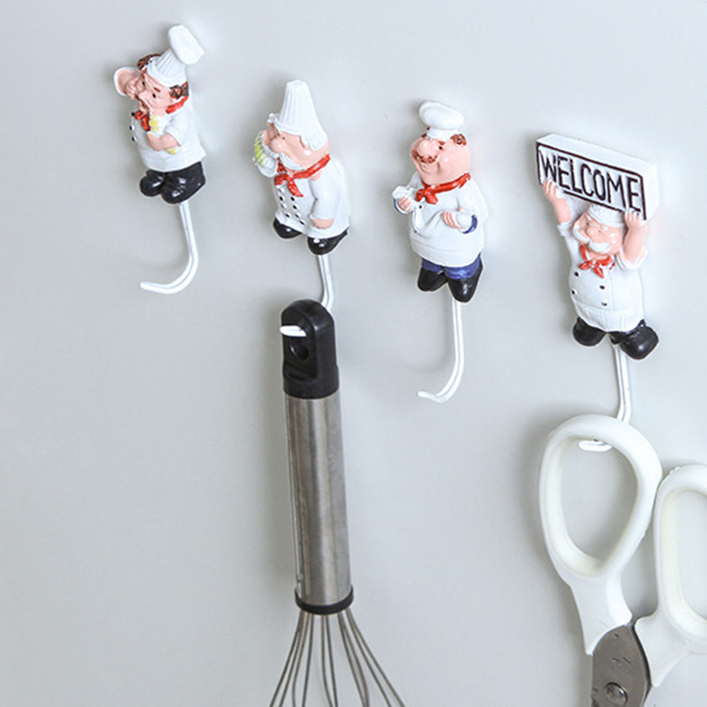 4PCS Cartoon Chef Stainless Steel Wall Hooks for Kitchen