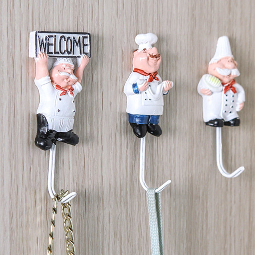 4PCS Cartoon Chef Stainless Steel Wall Hooks for Kitchen