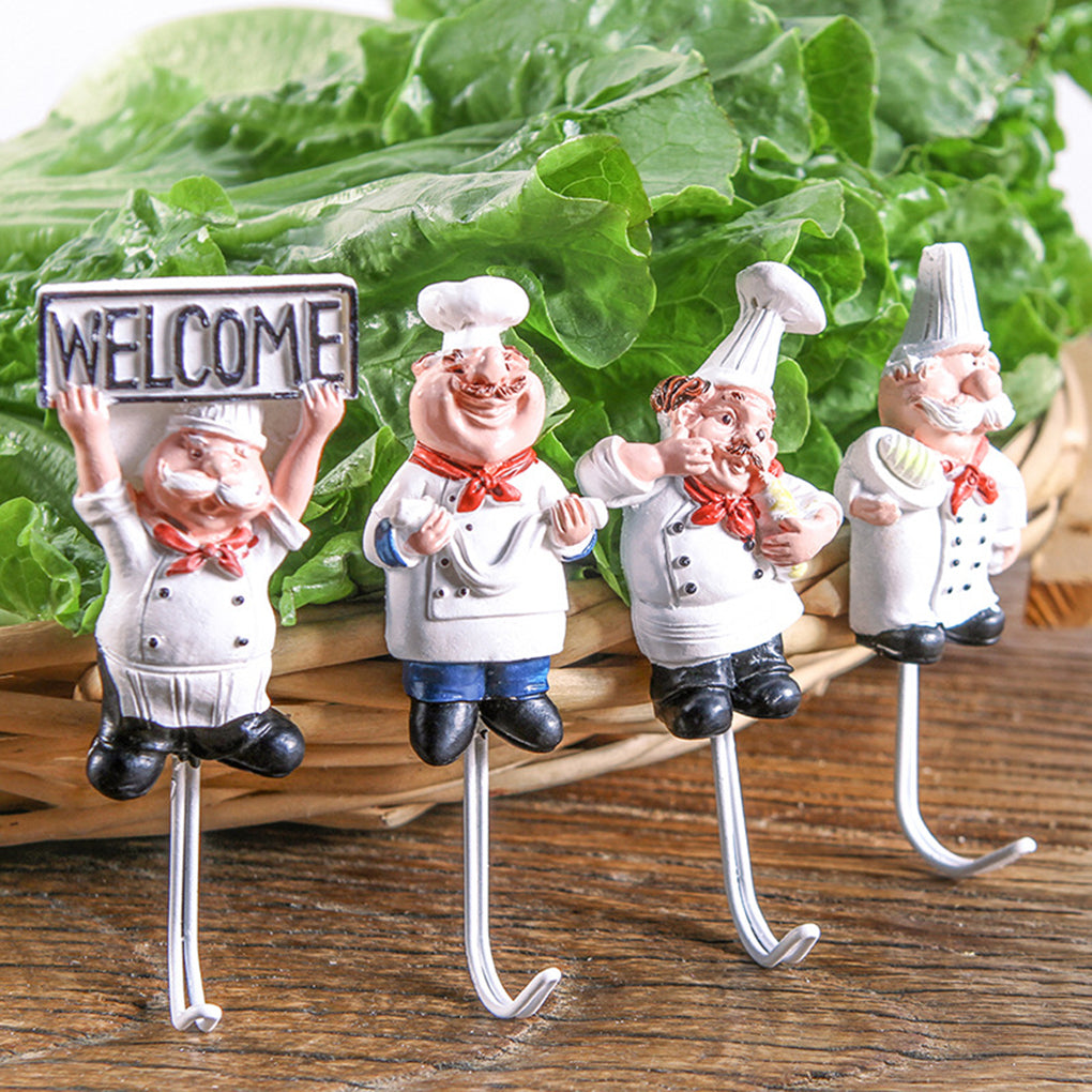 4PCS Cartoon Chef Stainless Steel Wall Hooks for Kitchen