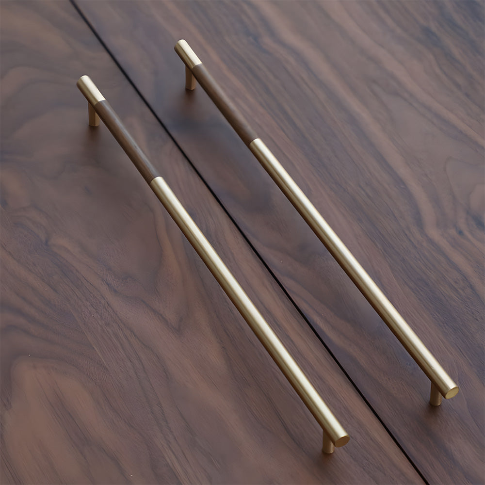 Luxury Gold Brass & Walnut T-Bar Kitchen Cupboard Handles