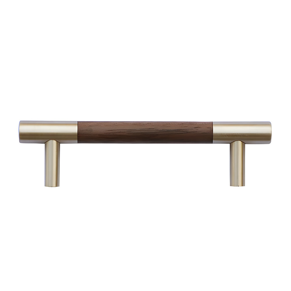 Luxury Gold Brass & Walnut T-Bar Kitchen Cupboard Handles