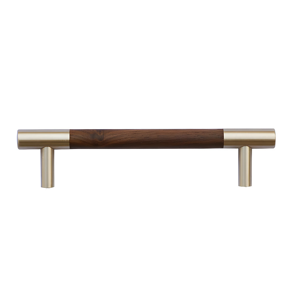 Luxury Gold Brass & Walnut T-Bar Kitchen Cupboard Handles